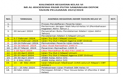 Kalender Kegiatan Kelas 6